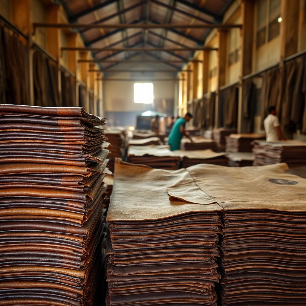 Stacked premium finished leather hides